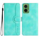 For Motorola Moto G35 Heart Pattern Skin Feel Leather Phone Case(Light Blue) - 1