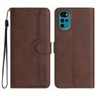 For Motorola Moto G22 Heart Pattern Skin Feel Leather Phone Case(Brown) - 1