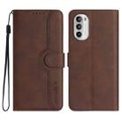For Motorola Moto G52 Heart Pattern Skin Feel Leather Phone Case(Brown) - 1