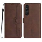 For Sony Xperia 1 V 2023 Heart Pattern Skin Feel Leather Phone Case(Brown) - 1