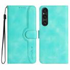 For Sony Xperia 1 V 2023 Heart Pattern Skin Feel Leather Phone Case(Light Blue) - 1