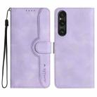For Sony Xperia 1 V 2023 Heart Pattern Skin Feel Leather Phone Case(Purple) - 1
