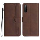 For Sony Xperia 10 V 2023 Heart Pattern Skin Feel Leather Phone Case(Brown) - 1