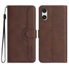 For Sony Xperia 10 VI Heart Pattern Skin Feel Leather Phone Case(Brown) - 1