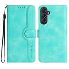 For Samsung Galaxy M55 5G Heart Pattern Skin Feel Leather Phone Case(Light Blue) - 1