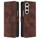 For Samsung Galaxy Z Fold5 Heart Pattern Skin Feel Leather Phone Case(Brown) - 1
