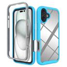 For iPhone 16 Plus Starry Sky Solid Color Shockproof TPU Clear PC Phone Case(Sky Blue) - 1