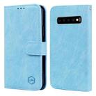 For Samsung Galaxy S10 Skin Feeling Oil Leather Texture PU + TPU Phone Case(Light Blue) - 1