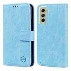 For Samsung Galaxy S21 FE Skin Feeling Oil Leather Texture PU + TPU Phone Case(Light Blue) - 1