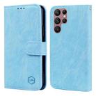 For Samsung Galaxy S22 Ultra Skin Feeling Oil Leather Texture PU + TPU Phone Case(Light Blue) - 1