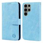 For Samsung Galaxy S23 Ultra Skin Feeling Oil Leather Texture PU + TPU Phone Case(Light Blue) - 1