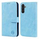 For Samsung Galaxy A34 5G Skin Feeling Oil Leather Texture PU + TPU Phone Case(Light Blue) - 1