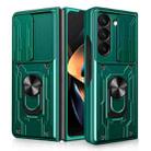 For Samsung Galaxy Z Fold5 Sliding Camshield TPU+PC Phone Case with Holder(Dark Green) - 1