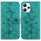 For Xiaomi Redmi 12 Lily Embossed Leather Phone Case(Green) - 1