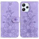 For Xiaomi Redmi 12 Lily Embossed Leather Phone Case(Purple) - 1