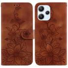 For Xiaomi Redmi 12 Lily Embossed Leather Phone Case(Brown) - 1