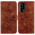 For Xiaomi Poco F5 Pro/Redmi K60/K60 Pro Lily Embossed Leather Phone Case(Brown) - 1