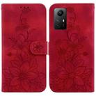 For Xiaomi Redmi Note 12S Lily Embossed Leather Phone Case(Red) - 1
