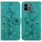 For Xiaomi Redmi A1+ 4G Global/Poco C50 Lily Embossed Leather Phone Case(Green) - 1