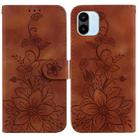 For Xiaomi Redmi A1 / A2 Lily Embossed Leather Phone Case(Brown) - 1