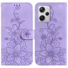 For Xiaomi Redmi Note 12 Pro+ Global Lily Embossed Leather Phone Case(Purple) - 1