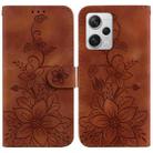 For Xiaomi Redmi Note 12 Pro+ Global Lily Embossed Leather Phone Case(Brown) - 1