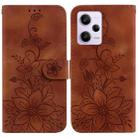 For Xiaomi Redmi Note 12 Pro 5G Global Lily Embossed Leather Phone Case(Brown) - 1