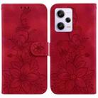 For Xiaomi Redmi Note 12 Pro 5G Global Lily Embossed Leather Phone Case(Red) - 1