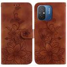 For Xiaomi Redmi 12C / 11A Lily Embossed Leather Phone Case(Brown) - 1