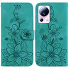 For Xiaomi 13 Lite / Civi 2 Lily Embossed Leather Phone Case(Green) - 1