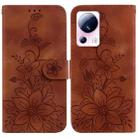 For Xiaomi 13 Lite / Civi 2 Lily Embossed Leather Phone Case(Brown) - 1