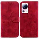 For Xiaomi 13 Lite / Civi 2 Lily Embossed Leather Phone Case(Red) - 1
