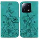 For Xiaomi 13 Pro Lily Embossed Leather Phone Case(Green) - 1