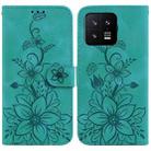 For Xiaomi 13 5G Lily Embossed Leather Phone Case(Green) - 1