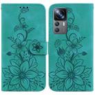 For Xiaomi 12T / 12T Pro Lily Embossed Leather Phone Case(Green) - 1