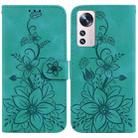 For Xiaomi 12 Lite Lily Embossed Leather Phone Case(Green) - 1