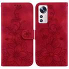 For Xiaomi 12 Lite Lily Embossed Leather Phone Case(Red) - 1