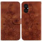 For Xiaomi Poco M4 5G Lily Embossed Leather Phone Case(Brown) - 1