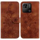 For Xiaomi Redmi 10A Lily Embossed Leather Phone Case(Brown) - 1