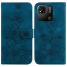 For Xiaomi Redmi 10A Lily Embossed Leather Phone Case(Dark Blue) - 1