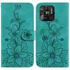For Xiaomi Redmi 10C Lily Embossed Leather Phone Case(Green) - 1