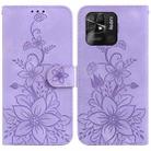 For Xiaomi Redmi 10C Lily Embossed Leather Phone Case(Purple) - 1