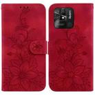 For Xiaomi Redmi 10C Lily Embossed Leather Phone Case(Red) - 1