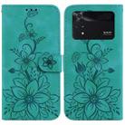 For Xiaomi Poco M4 Pro Lily Embossed Leather Phone Case(Green) - 1