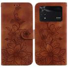 For Xiaomi Poco M4 Pro Lily Embossed Leather Phone Case(Brown) - 1