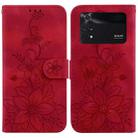 For Xiaomi Poco M4 Pro Lily Embossed Leather Phone Case(Red) - 1