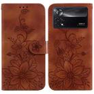 For Xiaomi Poco X4 Pro 5G Lily Embossed Leather Phone Case(Brown) - 1