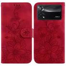 For Xiaomi Poco X4 Pro 5G Lily Embossed Leather Phone Case(Red) - 1