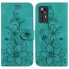 For Xiaomi 12 / 12X Lily Embossed Leather Phone Case(Green) - 1