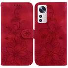 For Xiaomi 12 Pro Lily Embossed Leather Phone Case(Red) - 1